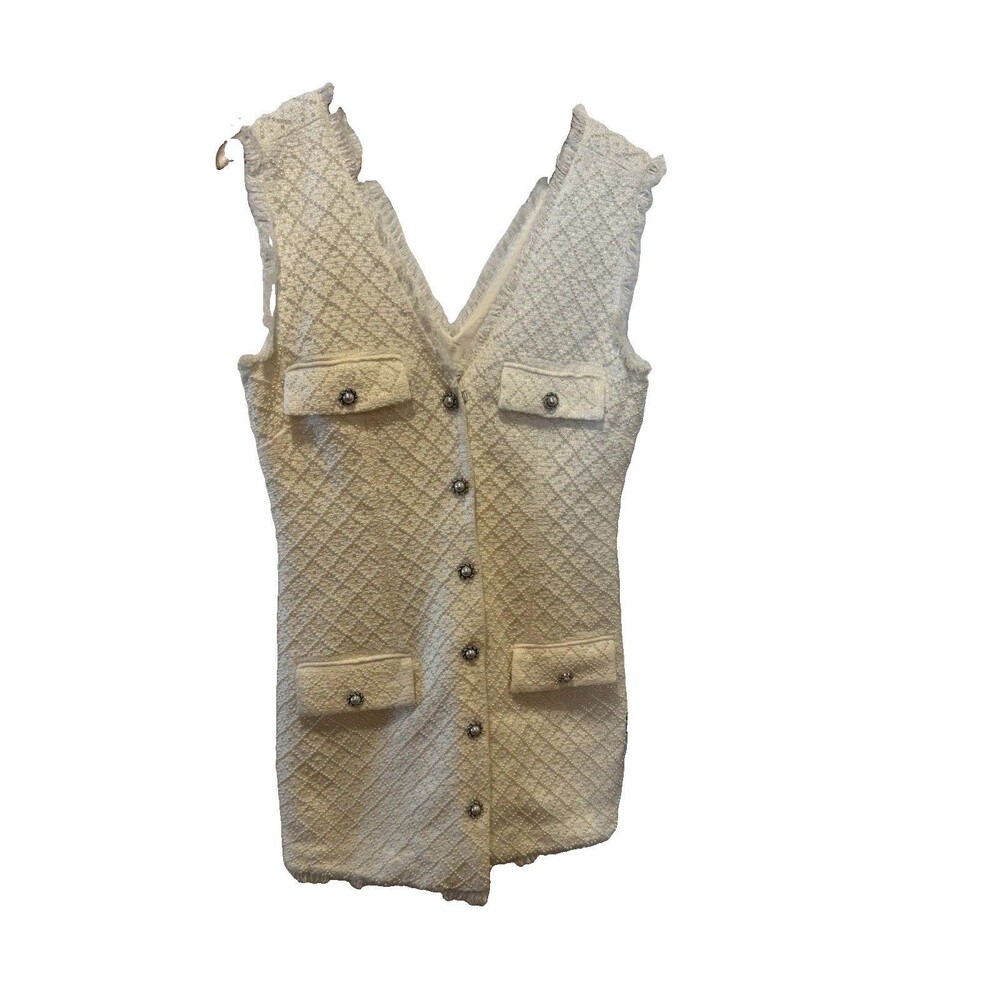 BHLDN Anthropologie Sleeveless Tweed Dress Pearl Embellished Beaded White M